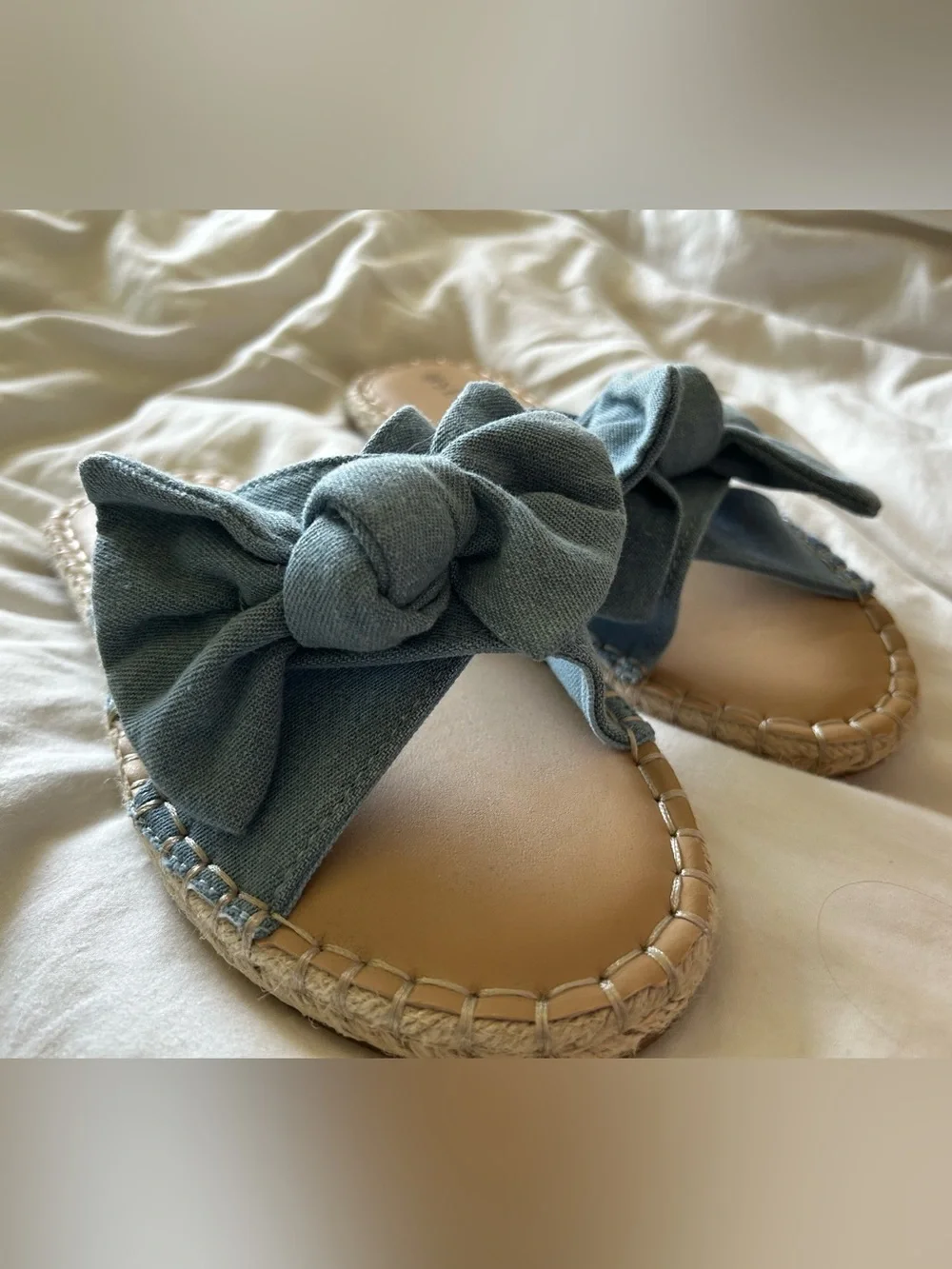 Serra Blue Bow Espadrille Slide Sandals